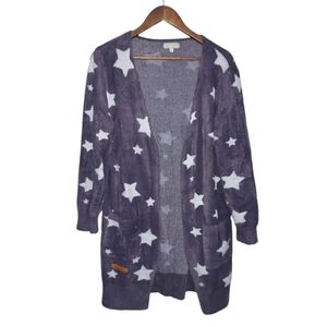 Simply Southern Star Print Fuzzy Open Front Cardigan Sweater